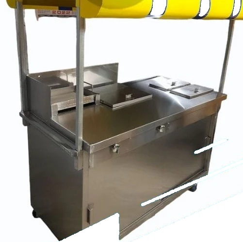 Carrito de hot dogs en acero inoxidable con toldo