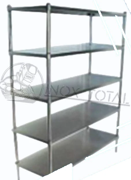 Estante de acero inoxidable de cinco entrepaños fabricado por Inox Total SV