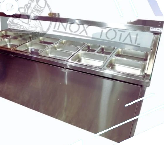 Mesa térmica de baño María a gas con vidrio recto