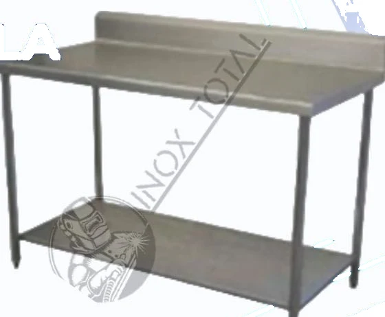 Mesa de trabajo de acero inoxidable con respaldo para pared