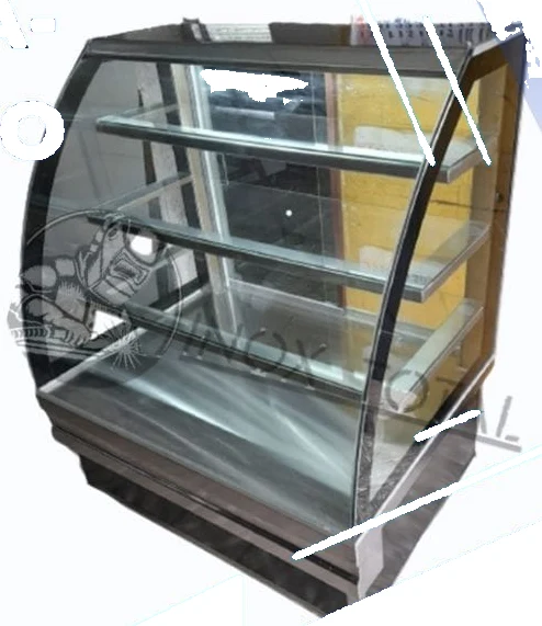 Vitrina seca de vidrio curvo con tres niveles de repisa